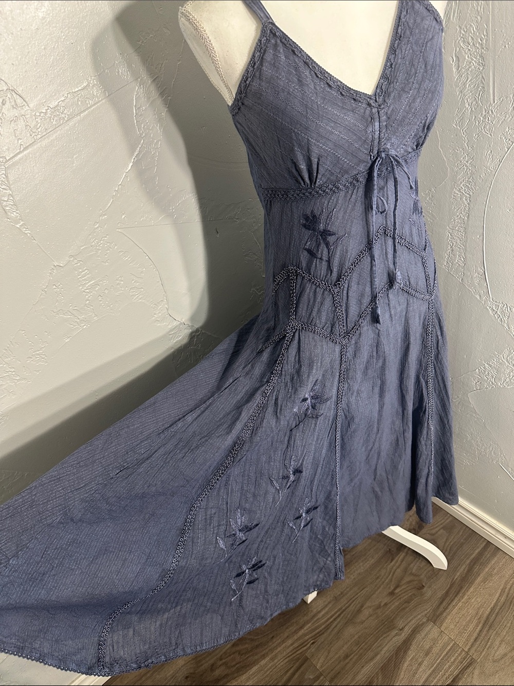 Scully Slate Blue V-Neck Midi Dress with Tie Waist - Picture 5 of 15